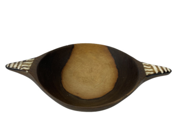 Ovale Olivenholzschale mit Knochenbatik